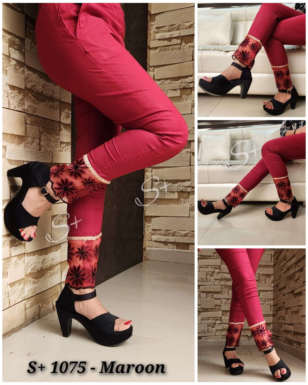S+1075 -  FANCY & DESIGNER COTTON LYCRA STRETCHABLE PANT WITH HANDWORK & EMBROIDERY